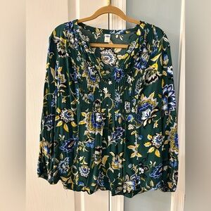 Old Navy blue and green boho peasant blouse size XL EUC